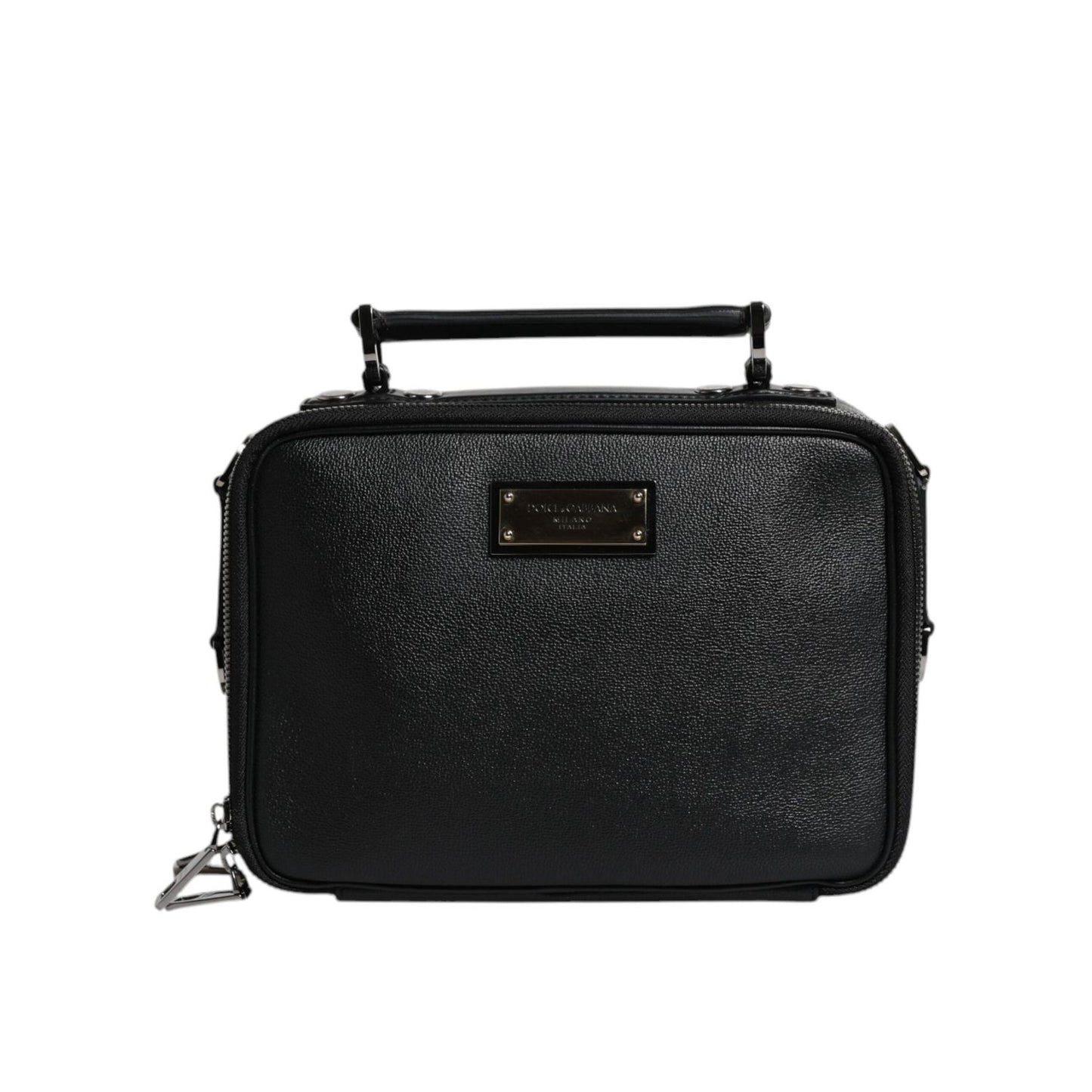 Dolce & Gabbana Black Nylon Leather Logo Top Handle Crossbody Bag