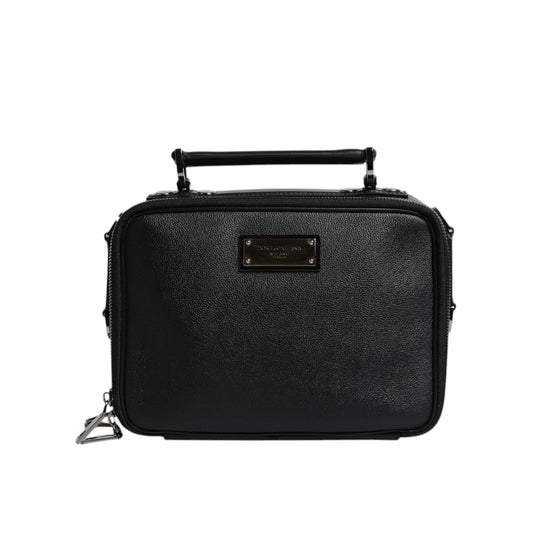 Dolce & Gabbana Black Nylon Leather Logo Top Handle Crossbody Bag