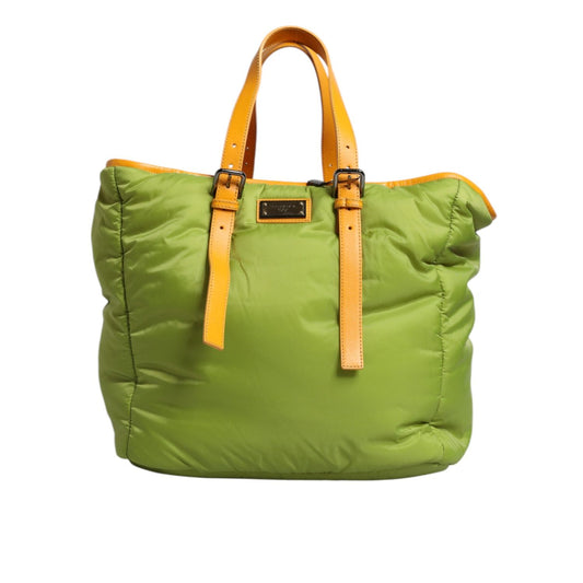 Dolce & Gabbana Green Nylon Padded Logo Plaque Tote Crossbody Bag