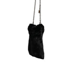Dolce & Gabbana Black Faux Fur Silver Chain Crossbody Shoulder Purse Bag