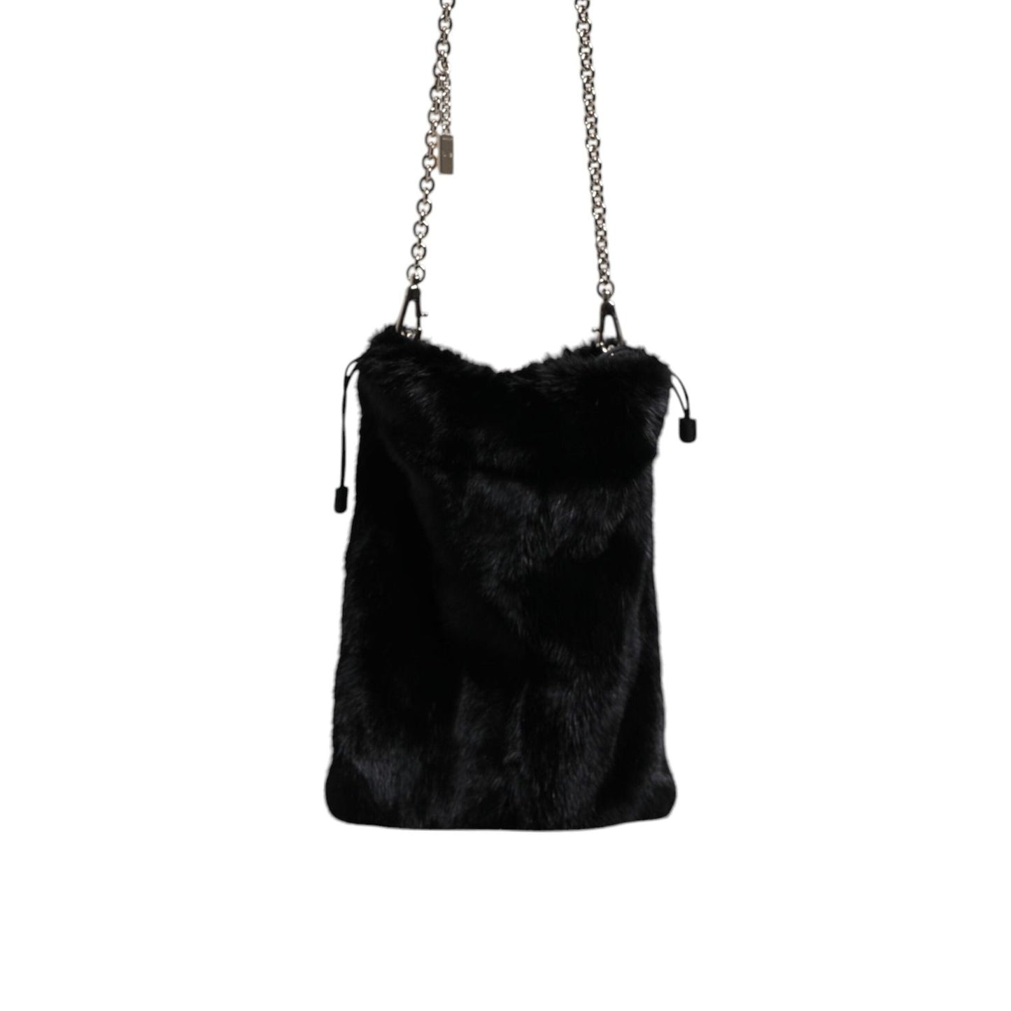 Dolce & Gabbana Black Faux Fur Silver Chain Crossbody Shoulder Purse Bag