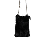Dolce & Gabbana Black Faux Fur Silver Chain Crossbody Shoulder Purse Bag