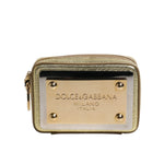Dolce & Gabbana Gold Leather DG Logo Plaque Zip Around Clutch Bag