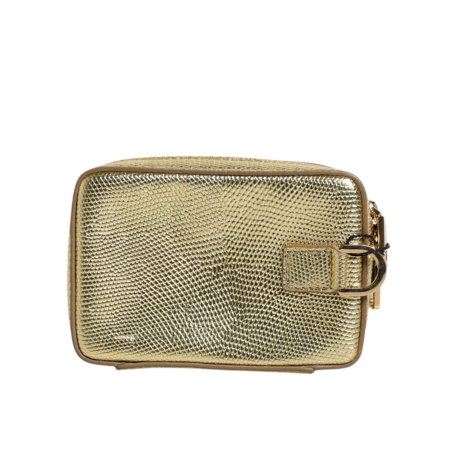 Dolce & Gabbana Gold Leather DG Logo Plaque Zip Around Clutch Bag