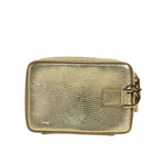 Dolce & Gabbana Gold Leather DG Logo Plaque Zip Around Clutch Bag