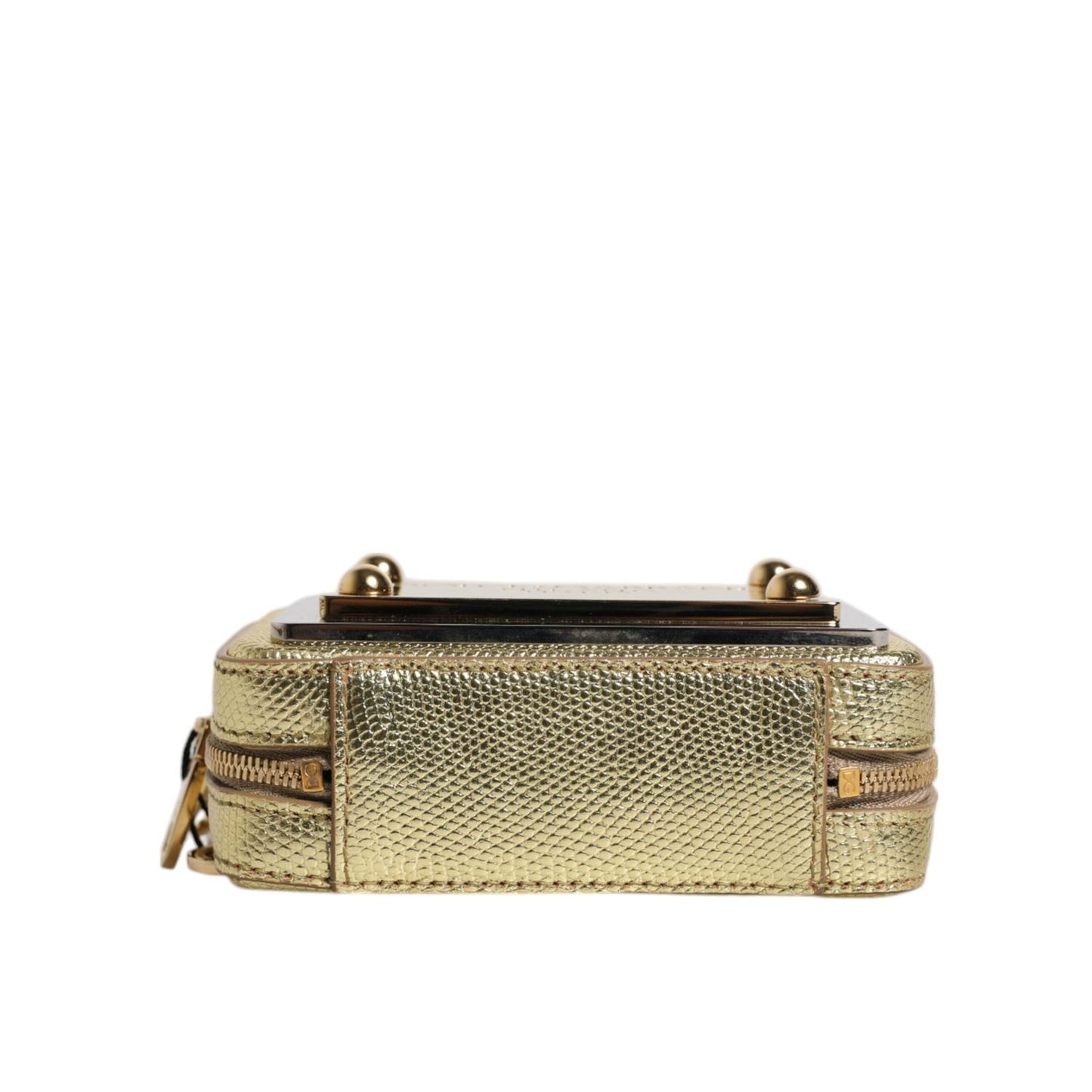 Dolce & Gabbana Gold Leather DG Logo Plaque Zip Around Clutch Bag