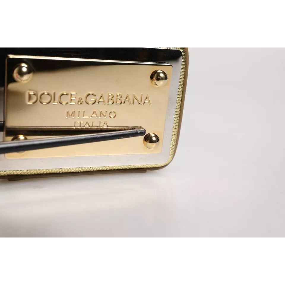 Dolce & Gabbana Gold Leather DG Logo Plaque Zip Around Clutch Bag
