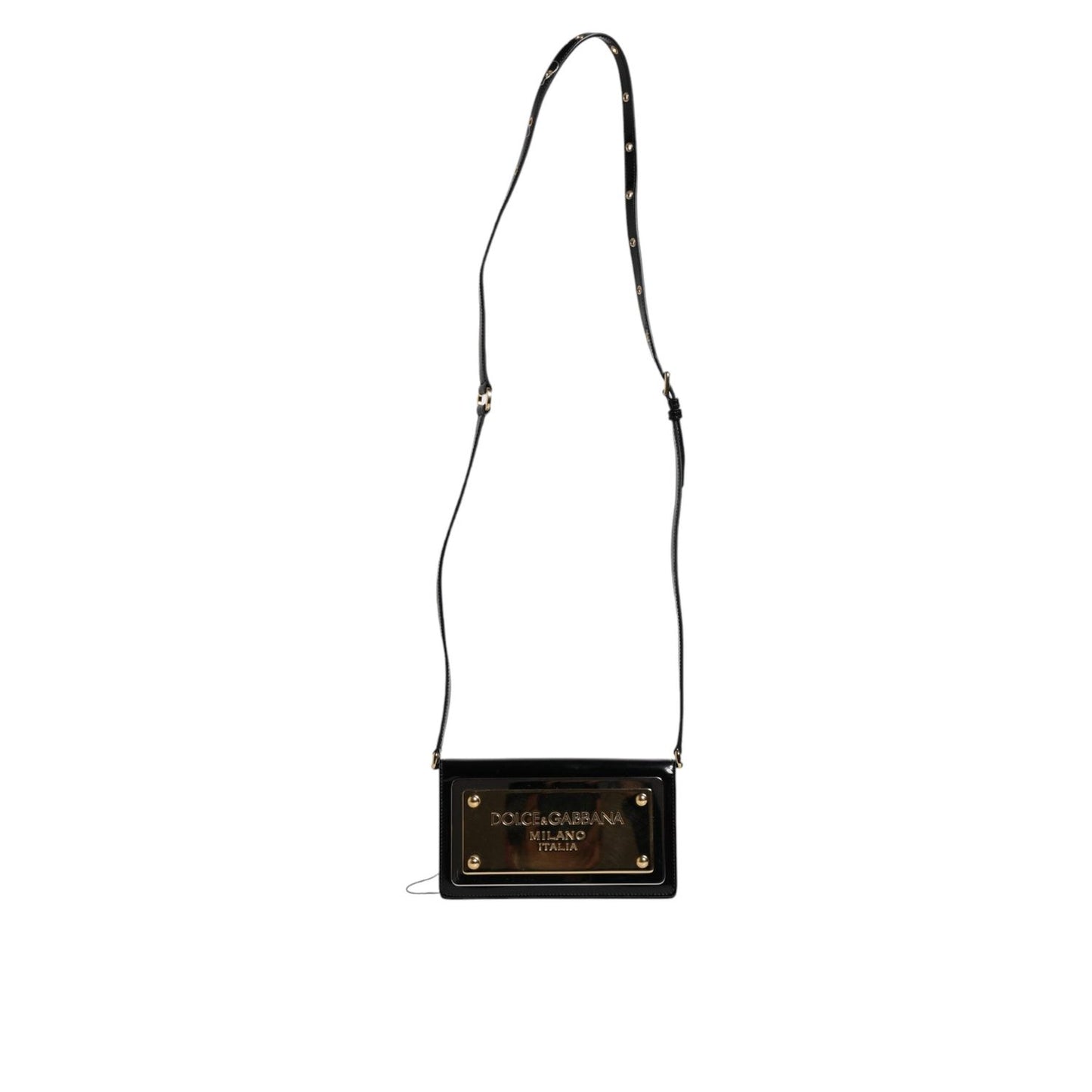 Dolce & Gabbana Black Patent Leather Logo Plaque Crossbody Bag