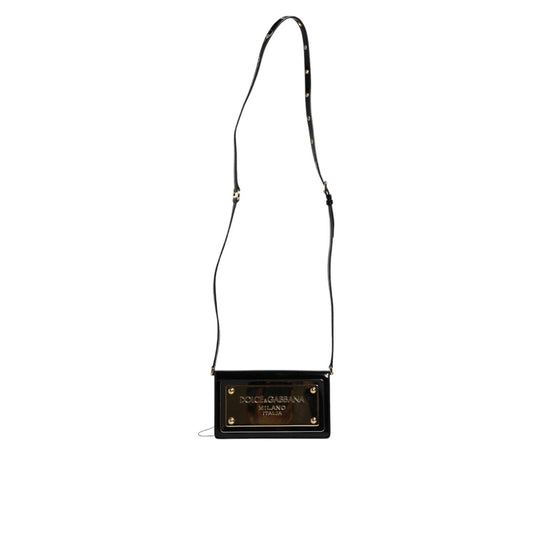Dolce & Gabbana Black Patent Leather Logo Plaque Crossbody Bag