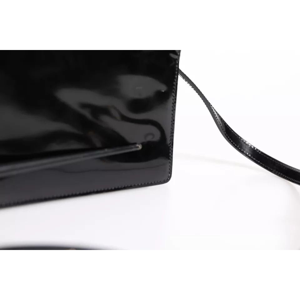 Dolce & Gabbana Black Patent Leather Logo Plaque Crossbody Bag