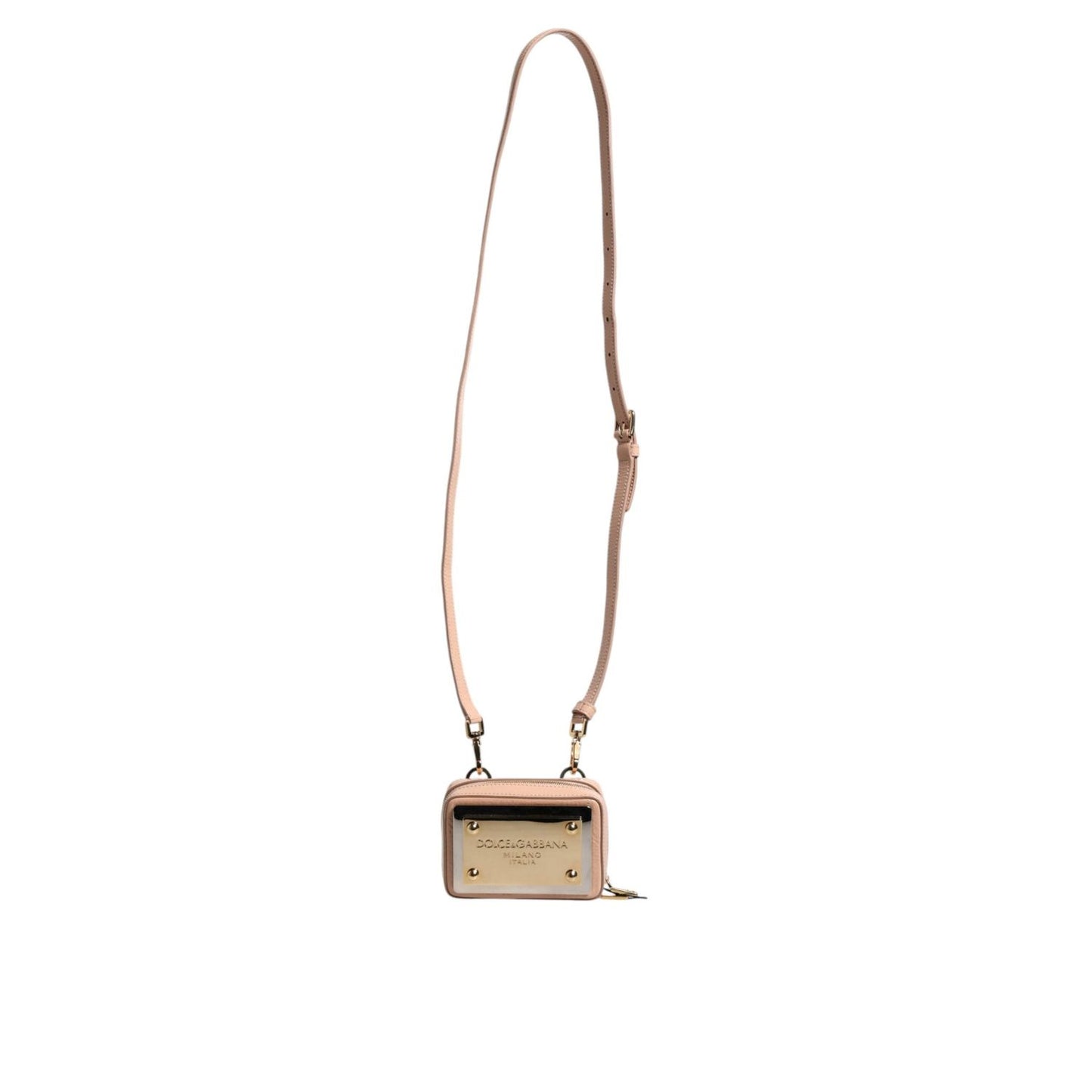 Dolce & Gabbana Nude Leather Logo Plaque Crossbody Bag