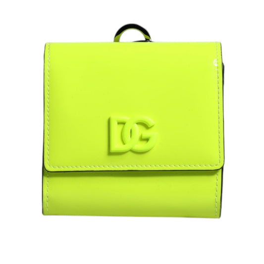 Dolce & Gabbana Yellow Green Bifold DG Logo Neck Strap Cardholder Wallet