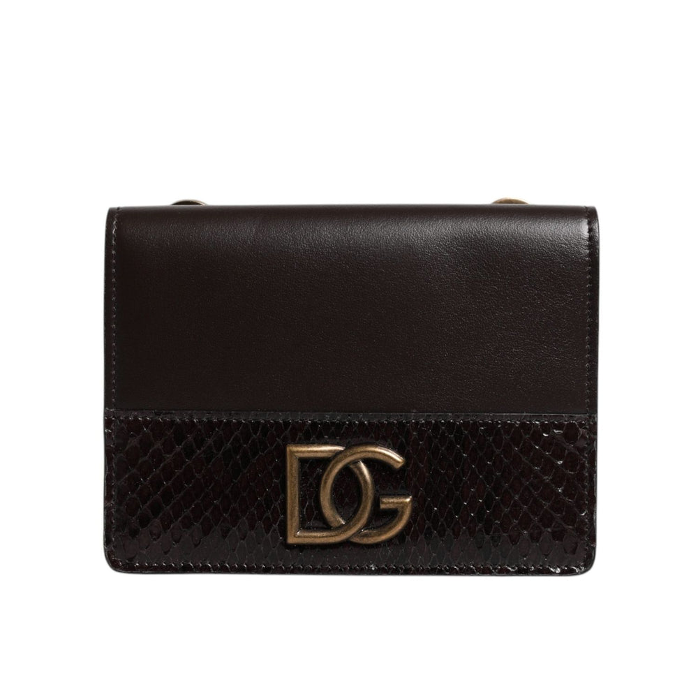 Dolce & Gabbana Brown Leather Bifold DG Logo Cardholder Sling Strap Wallet