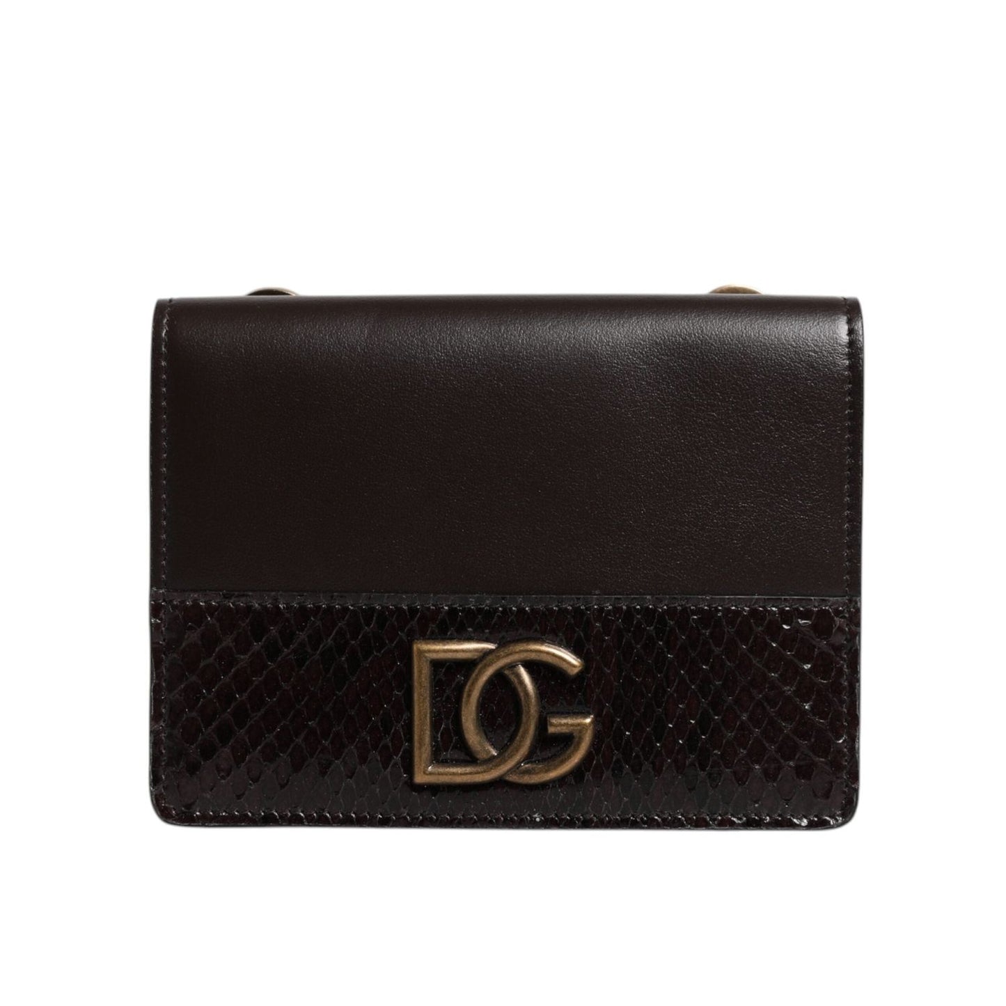 Dolce & Gabbana Brown Leather Bifold DG Logo Cardholder Sling Strap Wallet