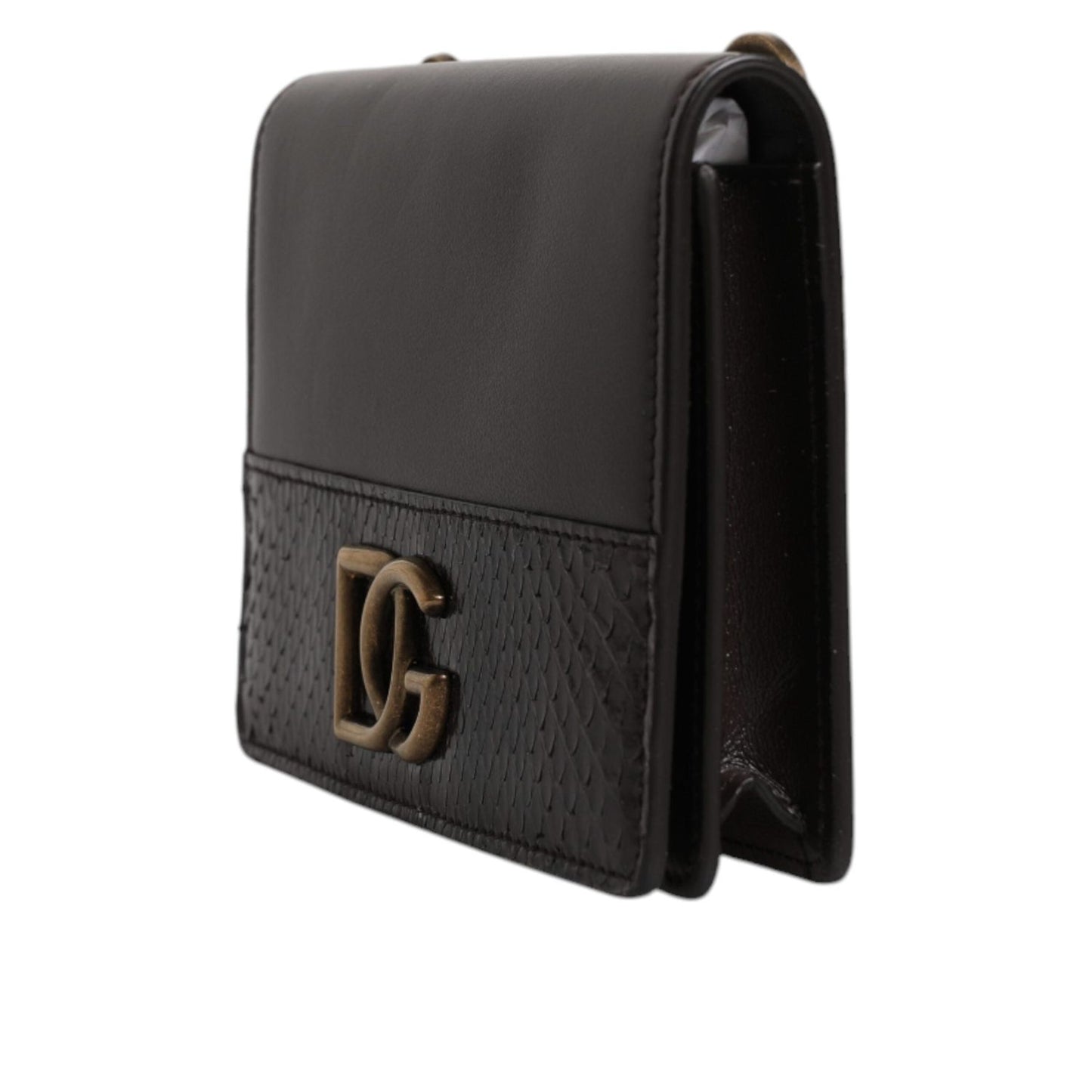 Dolce & Gabbana Brown Leather Bifold DG Logo Cardholder Sling Strap Wallet