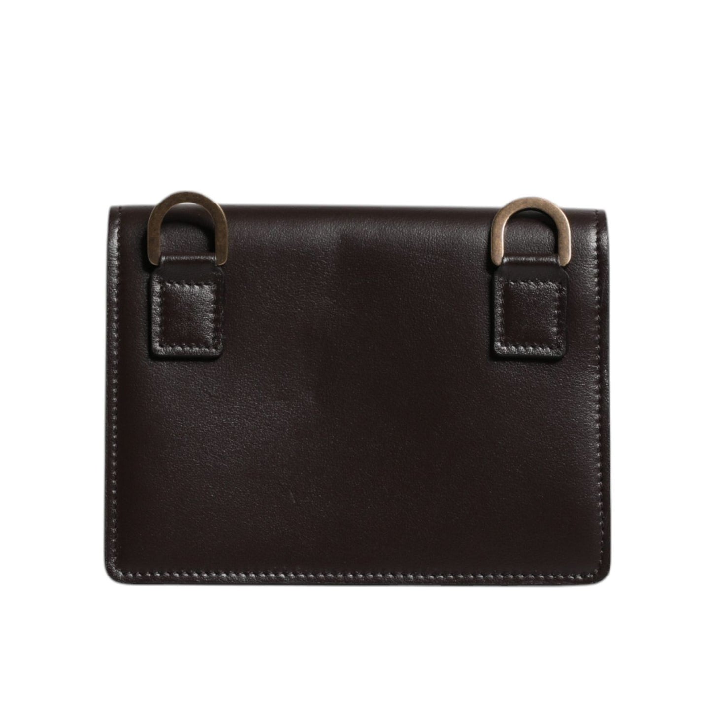 Dolce & Gabbana Brown Leather Bifold DG Logo Cardholder Sling Strap Wallet