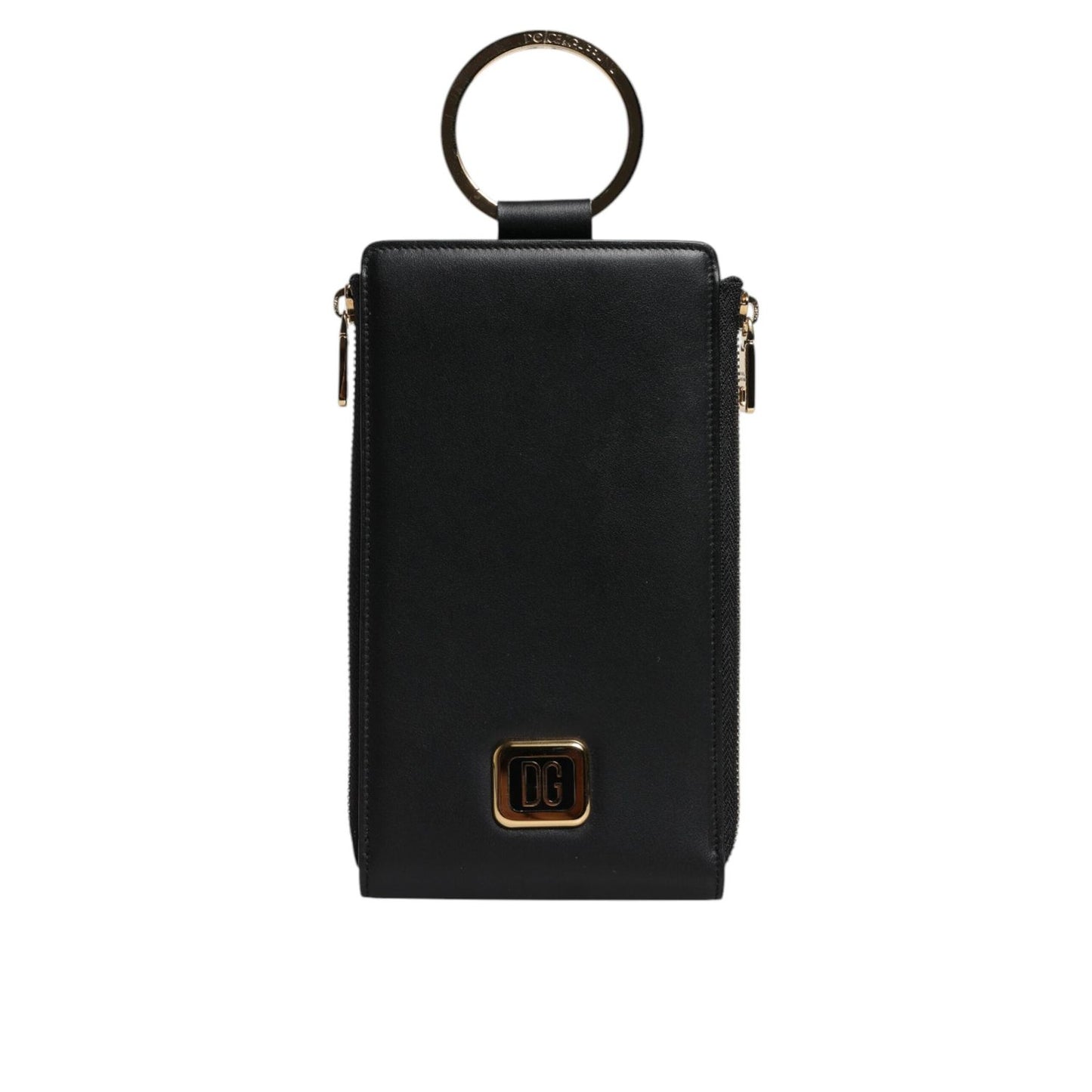 Dolce & Gabbana Black Leather Logo Plaque Neck Strap Card Coin Wallet