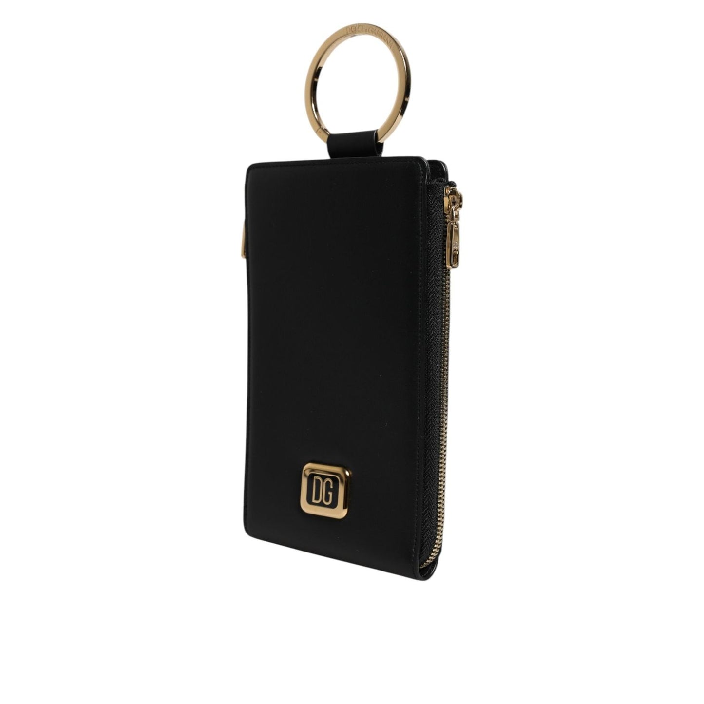 Dolce & Gabbana Black Leather Logo Plaque Neck Strap Card Coin Wallet