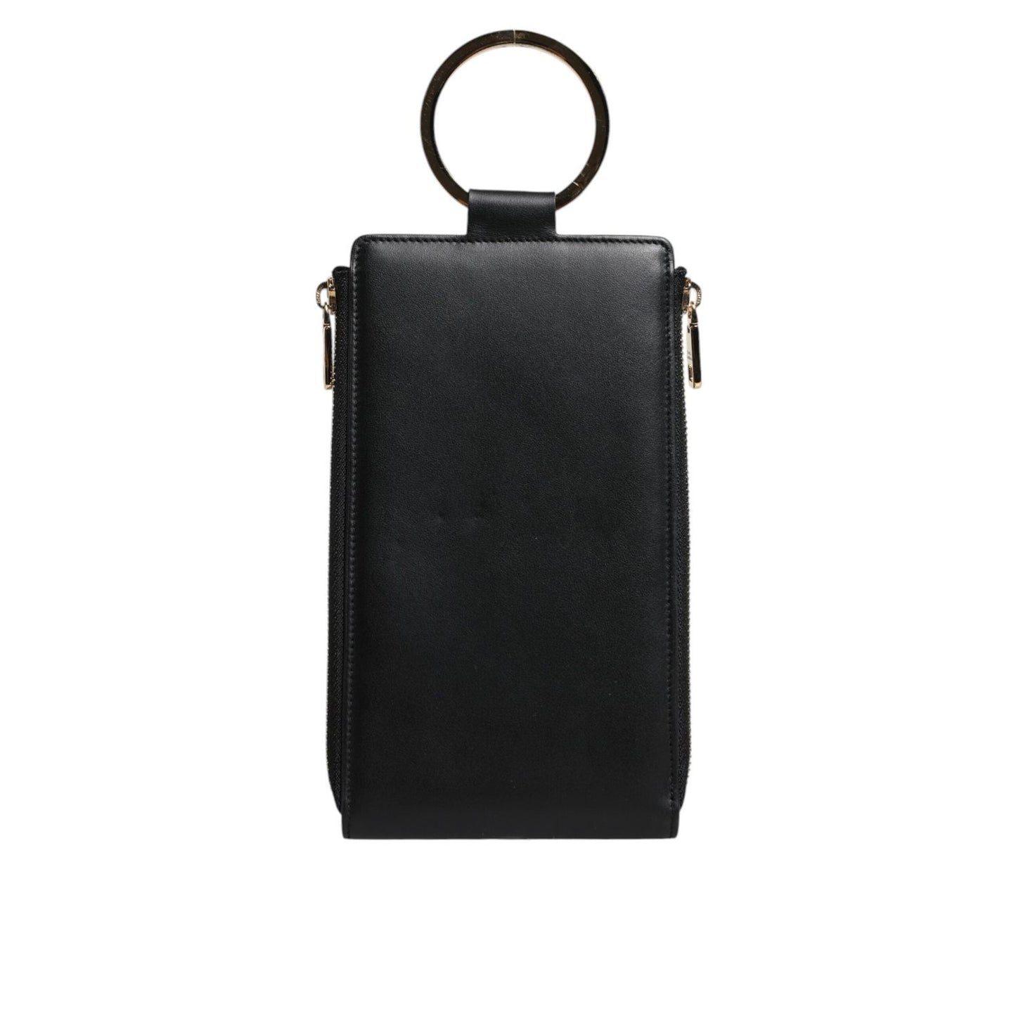 Dolce & Gabbana Black Leather Logo Plaque Neck Strap Card Coin Wallet