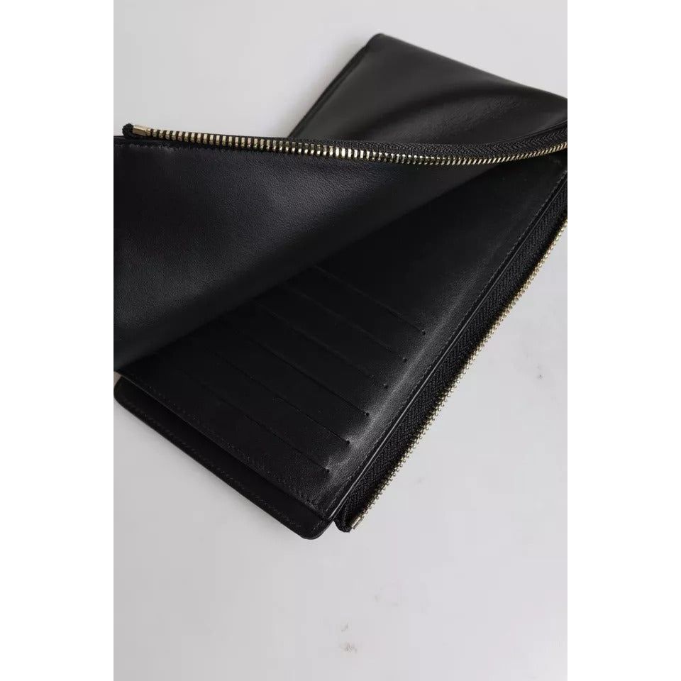 Dolce & Gabbana Black Leather Logo Plaque Neck Strap Card Coin Wallet
