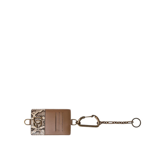 Dolce & Gabbana Brown Exotic Leather Card Holder DG Logo Plaque Wallet