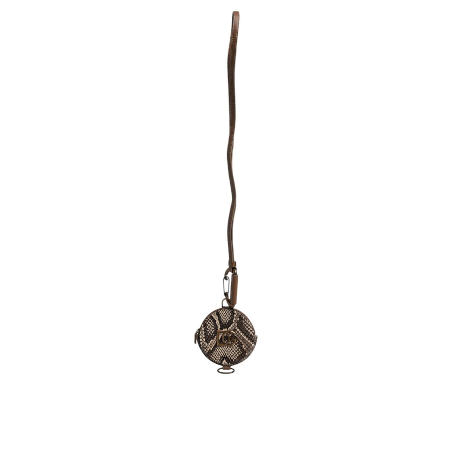 Dolce & Gabbana Brown Round Leather DG Logo Coin Purse Lanyard Wallet