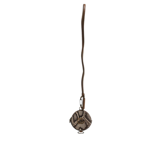 Dolce & Gabbana Brown Round Leather DG Logo Coin Purse Lanyard Wallet