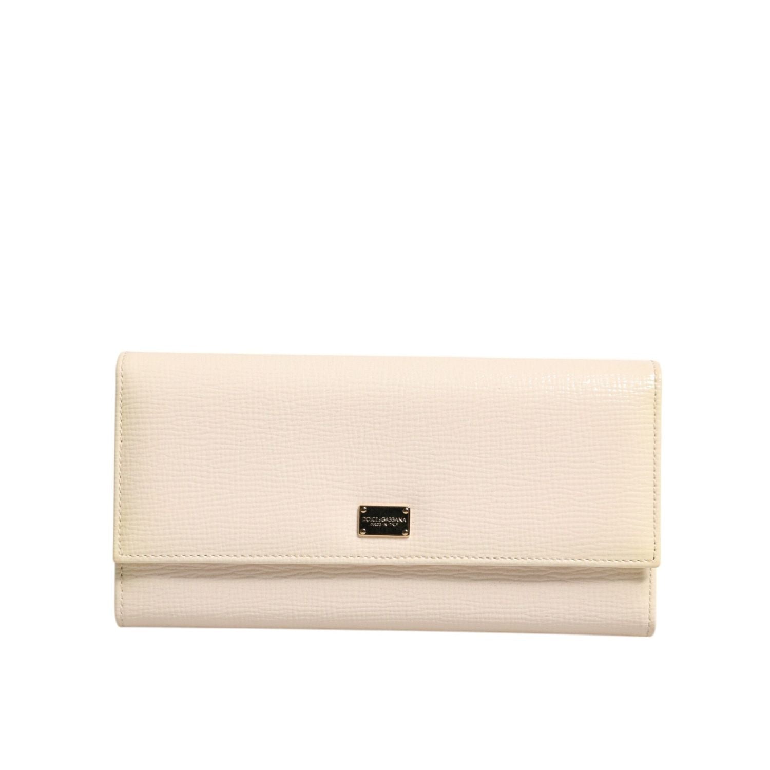 Dolce & Gabbana Beige Leather Trifold Logo Plaque Card Holder Wallet