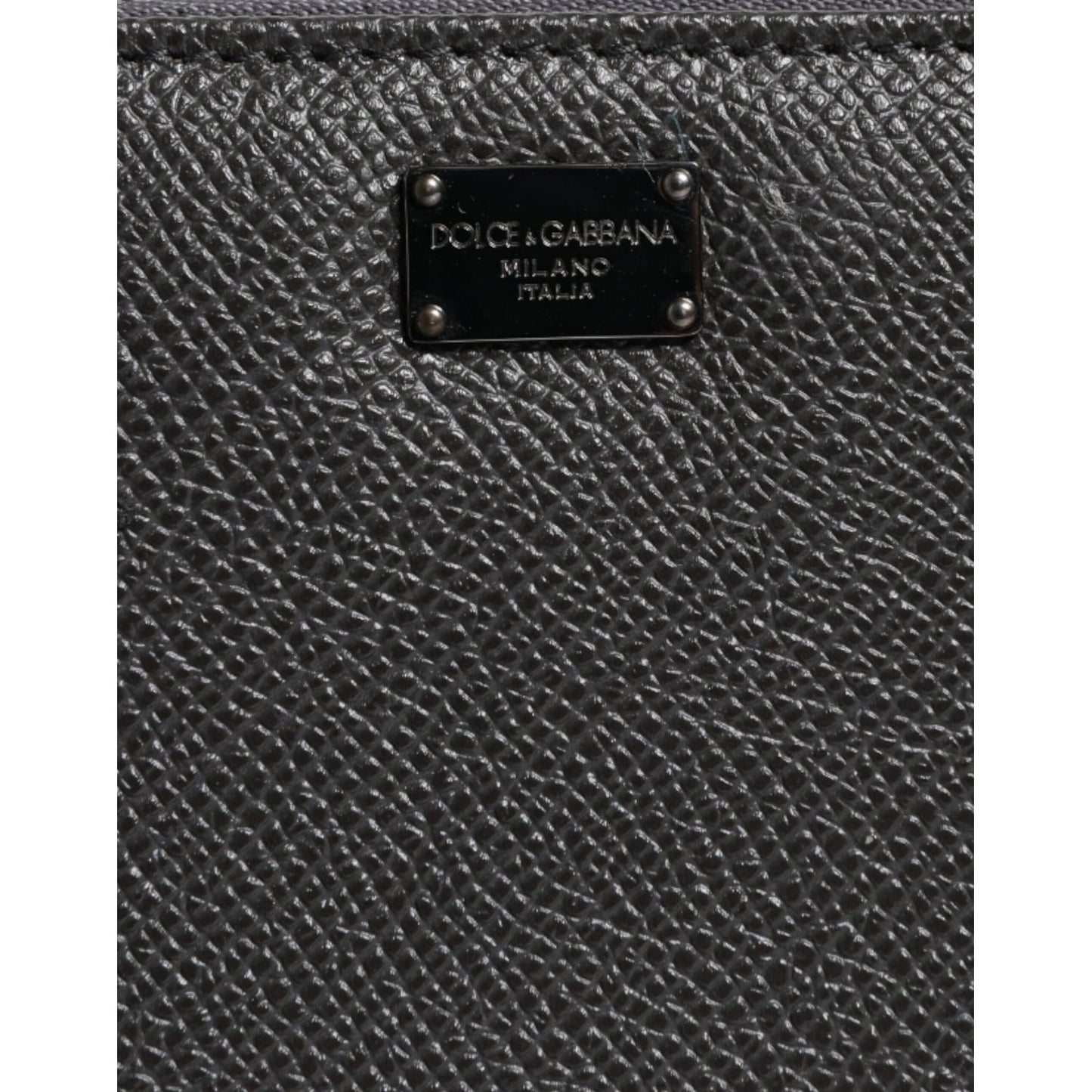 Dolce & Gabbana Dark Gray Leather DG Logo Zip Around Continental Wallet