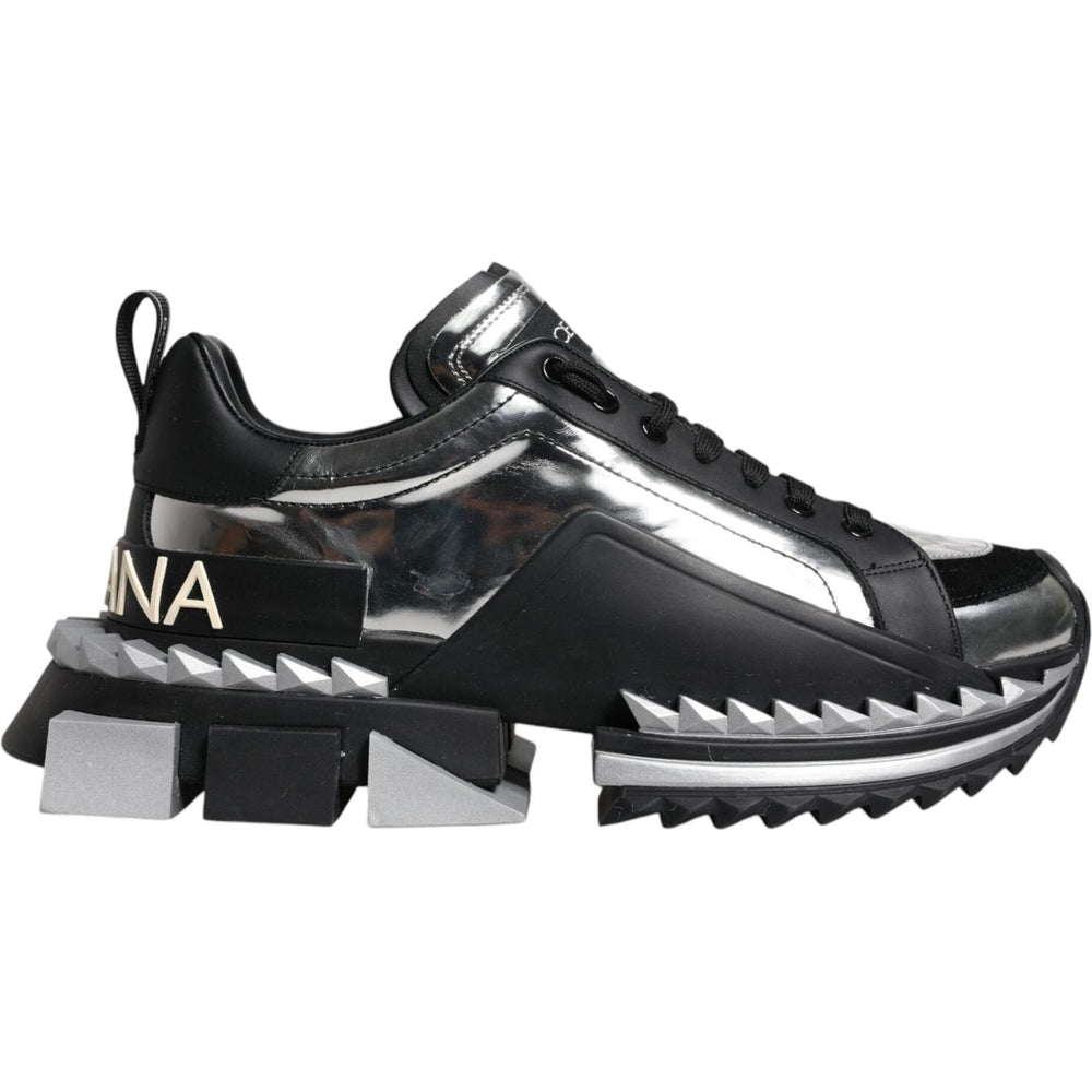 Dolce & Gabbana Black Silver SUPER KING Leather Sneaker Shoes MV6792-41