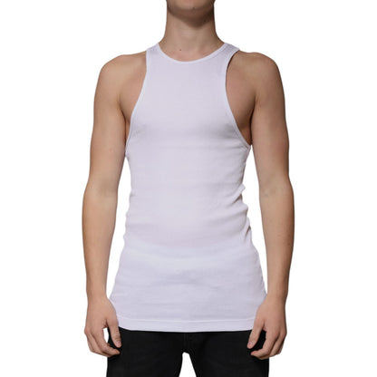 Dolce & Gabbana White Cotton Sleeveless Round Neck Tank T-shirt