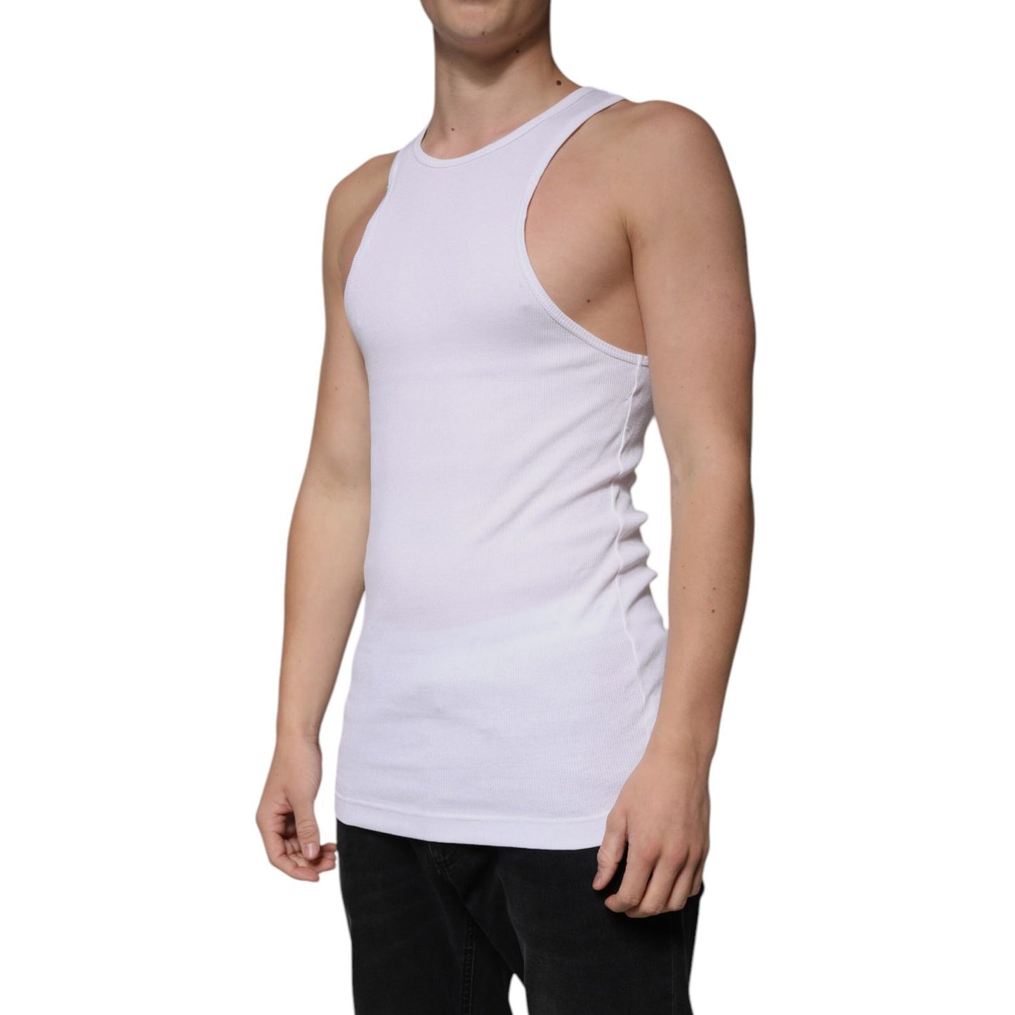 Dolce & Gabbana White Cotton Sleeveless Round Neck Tank T-shirt