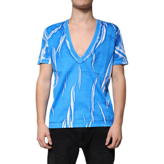 Dolce & Gabbana Blue Cotton V-neck Short Sleeves T-shirt 1728,67345645728,Blue,Clothing,Dolce & Gabbana,IT50 | L,Material: 100% Cotton,Men,Men - Clothing,New with tags,T-Shirts - Men - Clothing Dolce & Gabbana TSH87442-50