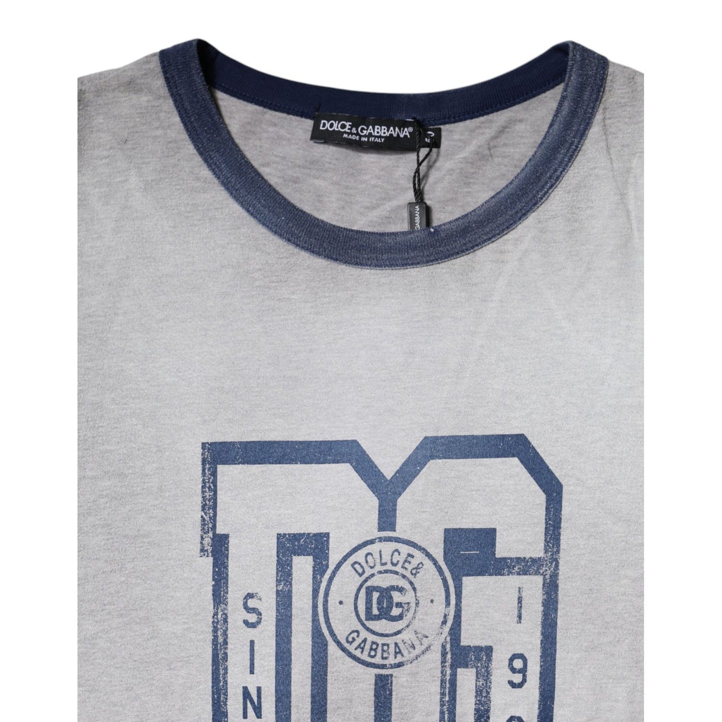 Dolce & Gabbana Gray Logo Print Cotton Crew Neck T-shirt