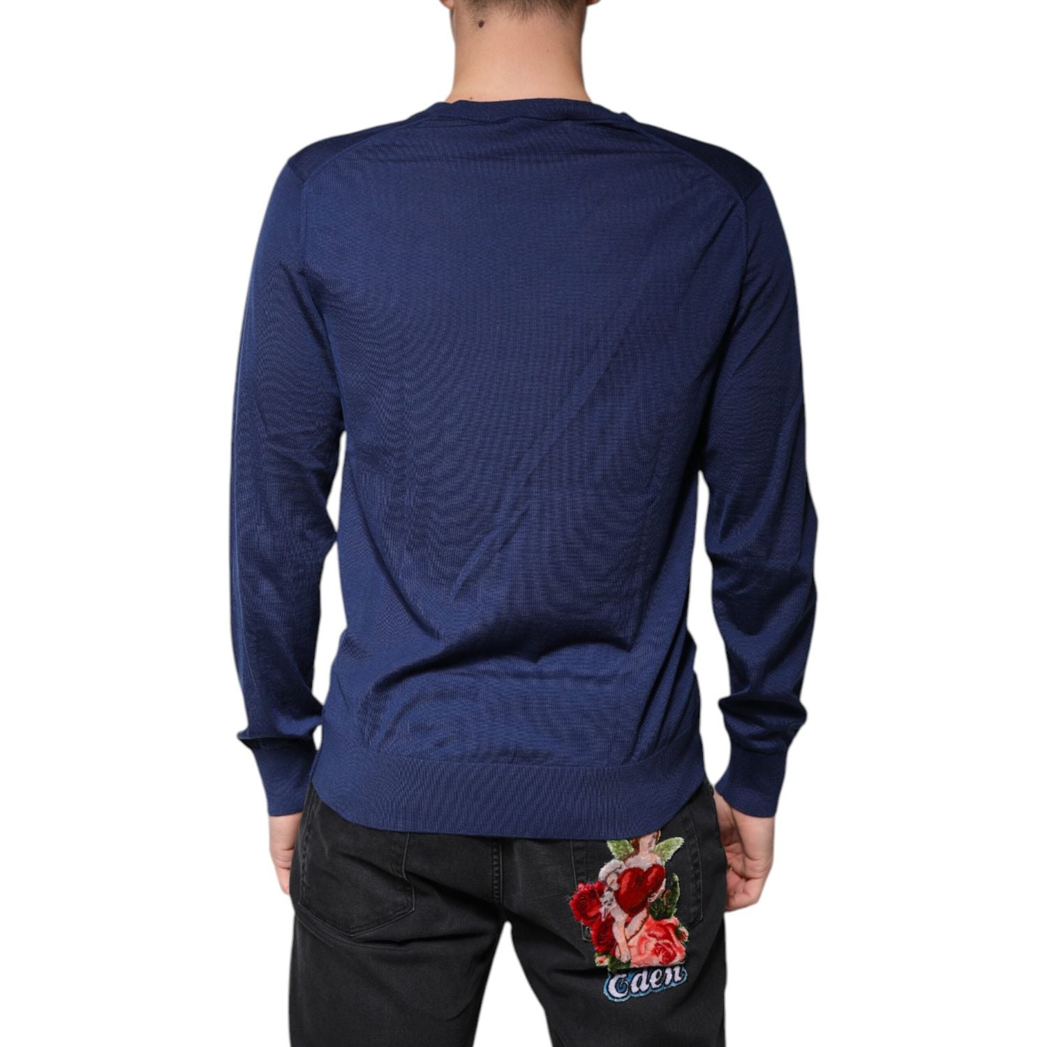 Dolce & Gabbana Navy Blue Cashmere V-neck Pullover Sweater