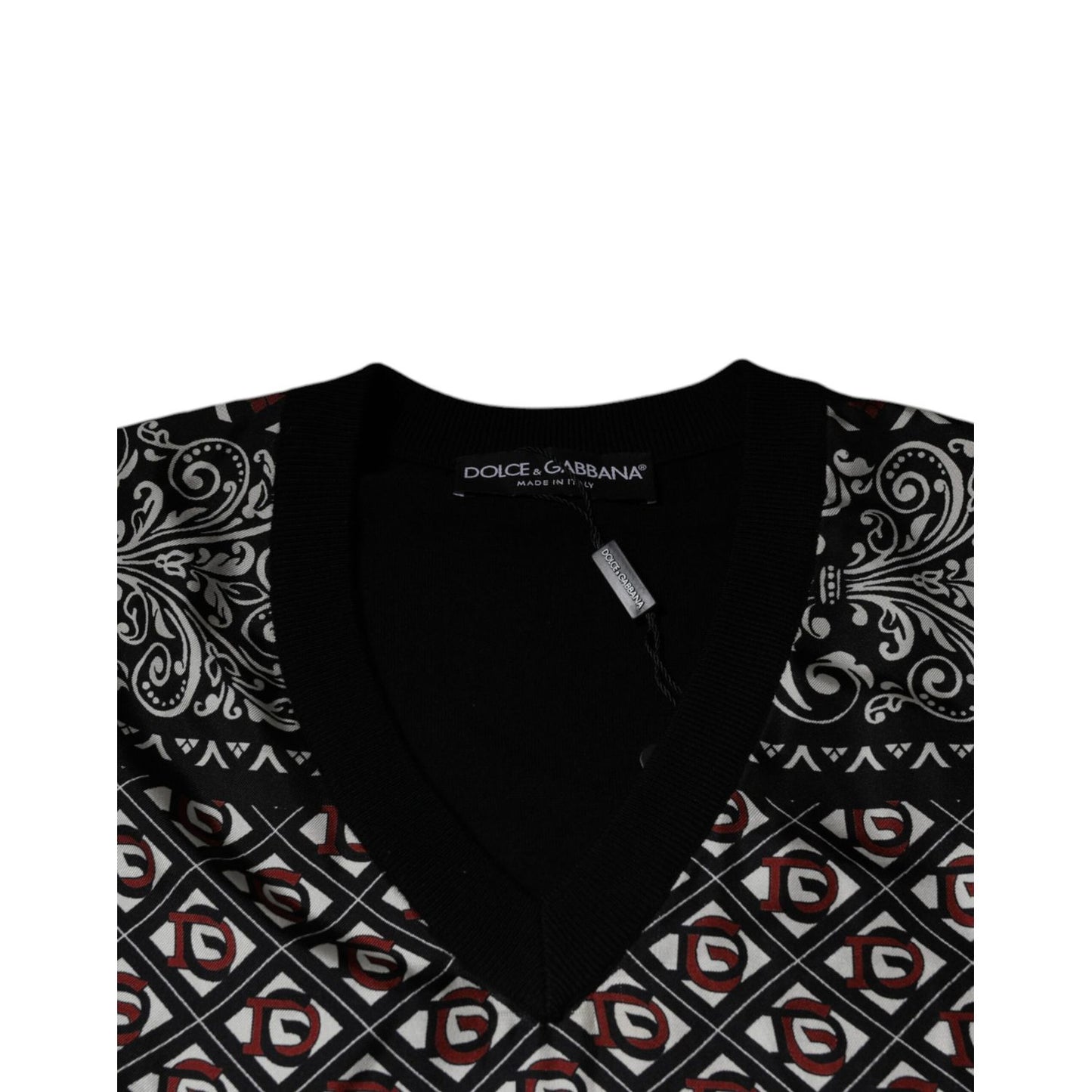 Dolce & Gabbana Black Logo Wool V-neck Pullover Sweater