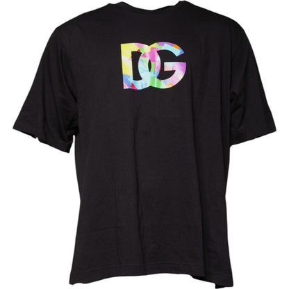 Dolce & Gabbana Black Logo Print Cotton Crew Neck T-shirt