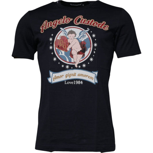 Dolce & Gabbana Blue Cotton Angel Print Short Sleeves T-shirt 1728,67345645728,Blue,Clothing,Dolce & Gabbana,IT50 | L,Material: 100% Cotton,Men,Men - Clothing,Preowned / Defect,T-Shirts - Men - Clothing Dolce & Gabbana TSH87669-50
