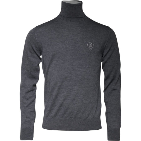 Dolce & Gabbana Gray Wool Logo Turtleneck Pullover Sweater 1728,67345645728,Clothing,Dolce & Gabbana,Gray,IT48 | M,Material: 100% Virgin Wool,Men,Men - Clothing,Preowned / Defect,Sweaters - Men - Clothing Dolce & Gabbana TSH87779-48