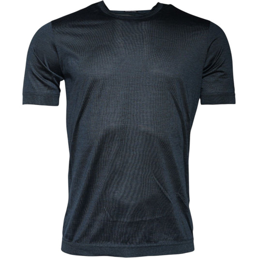 Dolce & Gabbana Dark Blue Silk Crew Neck Short Sleeve T-shirt 1728,67345645728,Blue,Clothing,Dolce & Gabbana,IT48 | M,Material: 100% Silk,Men,Men - Clothing,Preowned / Defect,T-Shirts - Men - Clothing Dolce & Gabbana TSH87794-48