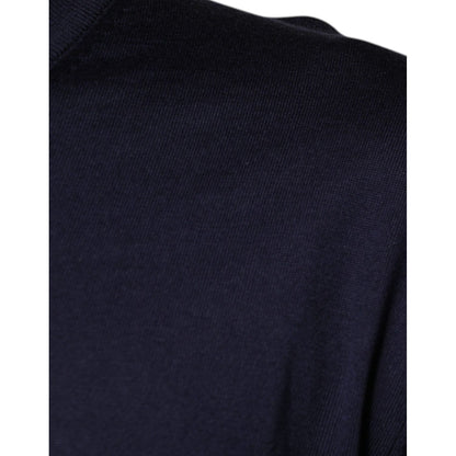 Dolce & Gabbana Navy Blue Silk V-neck Pullover Sweater