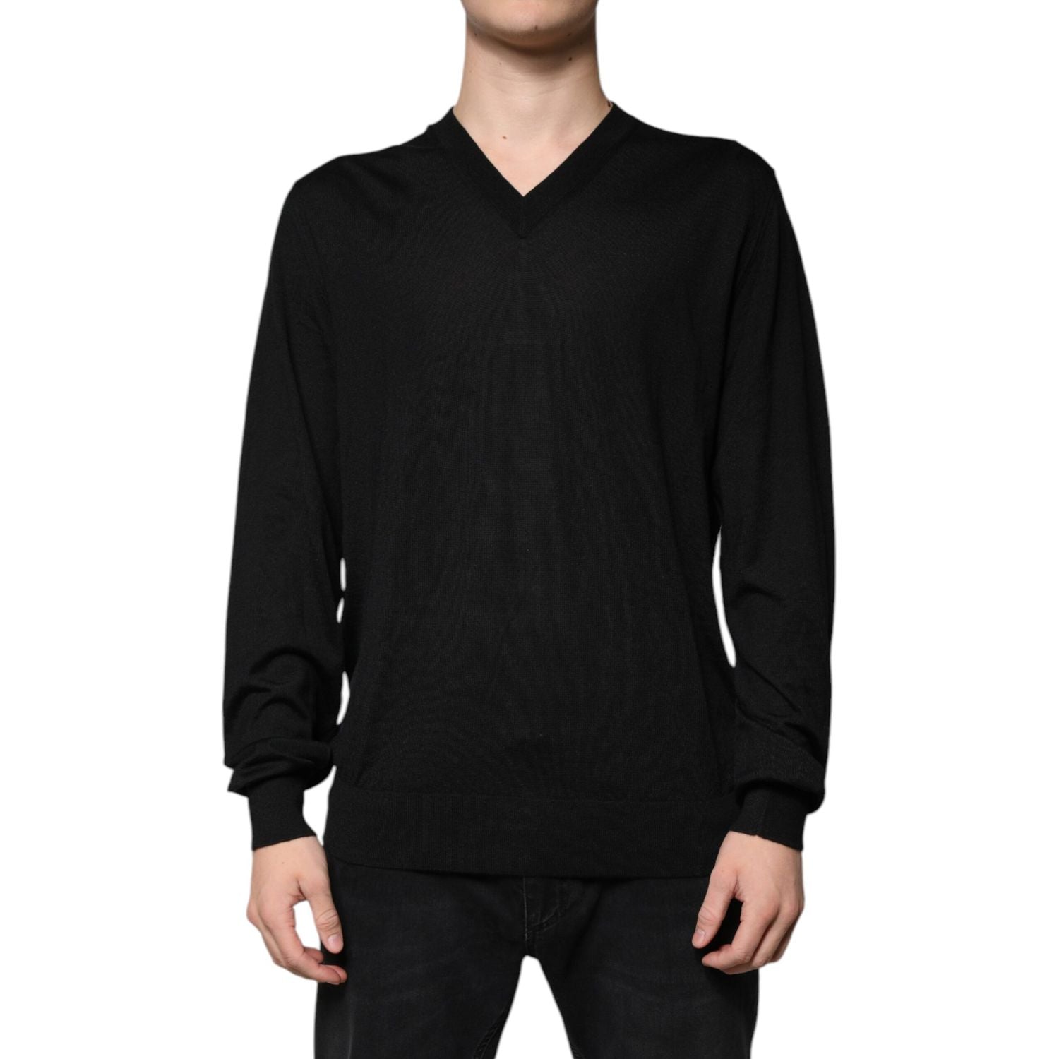 Dolce & Gabbana Black Cashmere V-neck Pullover Sweater