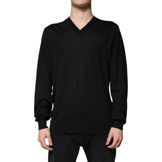 Dolce & Gabbana Black Cashmere V-neck Pullover Sweater