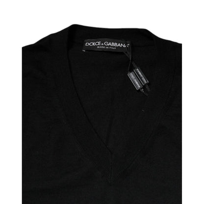 Dolce & Gabbana Black Cashmere V-neck Pullover Sweater