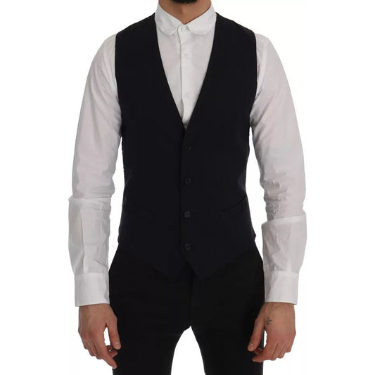 Dolce & Gabbana Blue Waistcoat Wool Stretch STAFF Vest 1728,3% Elastane,67345645728,Blue,Clothing,Dolce & Gabbana,IT54 | XL,Material: 97% Wool,Men,Men - Clothing,New with tags,Vests - Men - Clothing Dolce & Gabbana SIG60371-54