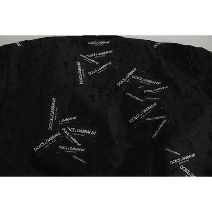 Dolce & Gabbana Black Logo Patch Brocade Bomber Full Zip Jacket