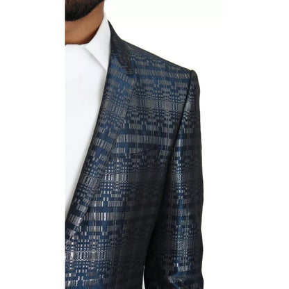 Dolce & Gabbana Blue Silver Shiny 2 Piece Slim GOLD Suit