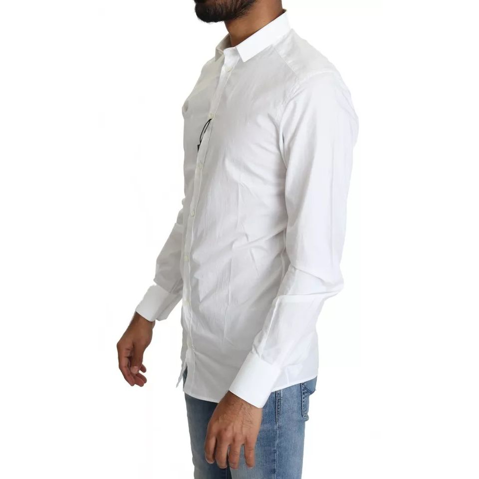 Dolce & Gabbana White Cotton Formal Dress Top GOLD Shirt