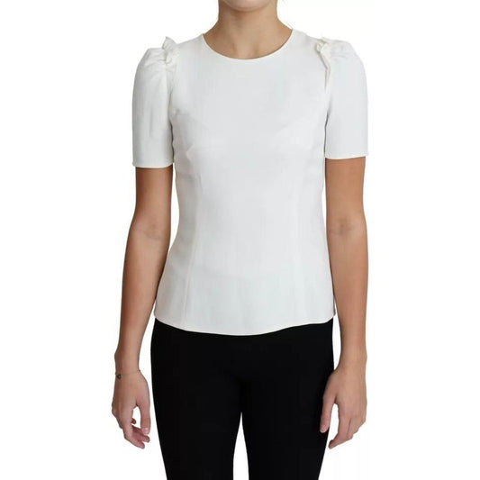 Dolce & Gabbana White Viscose Stretch Short Sleeves Blouse Top