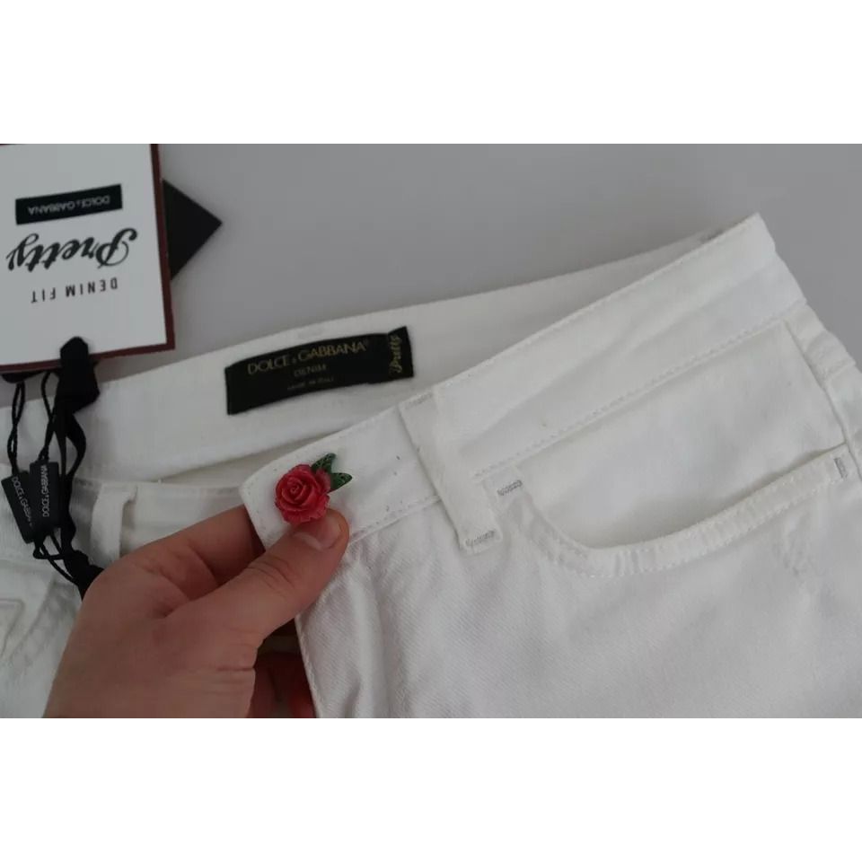 Dolce & Gabbana White Cotton Distressed Pretty Fit Denim Jeans